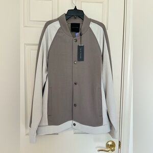 NWT Elie Tahari Jacket Men Sz Medium Gray Interlock Bomber Raglan Varsity Coat